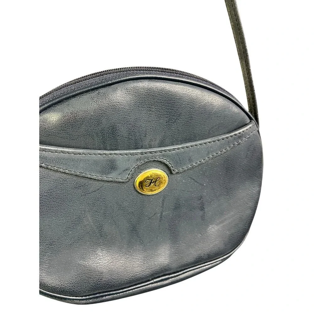 Hexagona Paris Women Navy Oval Leather Handbag Quiet Luxury‎ Old Money Gold